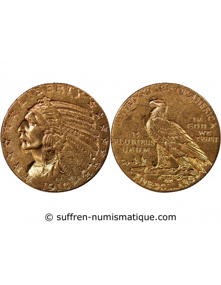 USA, INDIEN - 5 DOLLARS OR 1910 S SAN FRANCISCO