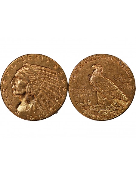 USA, INDIEN - 5 DOLLARS OR 1910 PHILADELPHIE