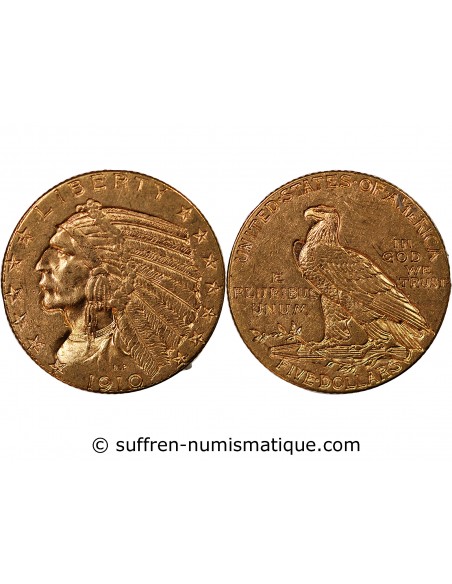 USA, INDIEN - 5 DOLLARS OR 1910 PHILADELPHIE
