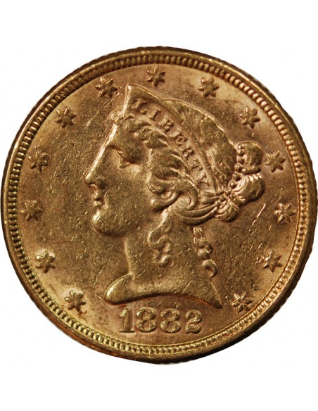 USA, LIBERTY - 5 DOLLARS OR 1882 PHILADELPHIE