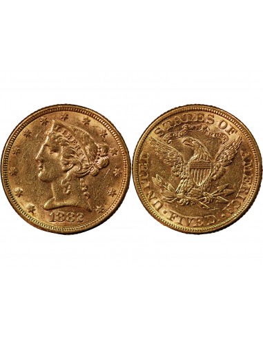 USA, LIBERTY - 5 DOLLARS OR 1882 PHILADELPHIE