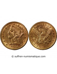 USA, LIBERTY - 5 DOLLARS OR 1882 PHILADELPHIE