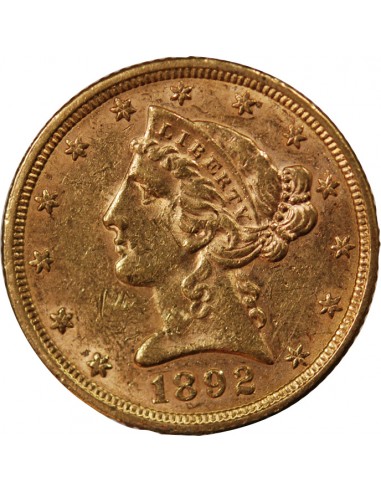 USA, LIBERTY - 5 DOLLARS OR 1892 PHILADELPHIE
