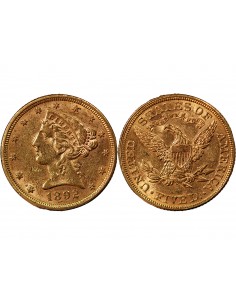 USA, LIBERTY - 5 DOLLARS OR 1892 PHILADELPHIE 2