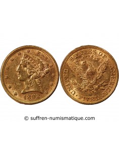 USA, LIBERTY - 5 DOLLARS OR 1892 PHILADELPHIE