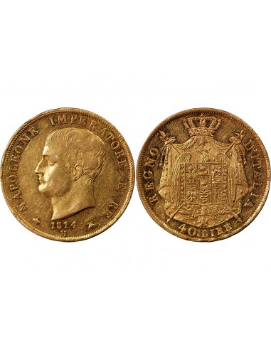 ITALIE, NAPOLEON﻿ 1er - 40 LIRE OR 1814 M MILAN