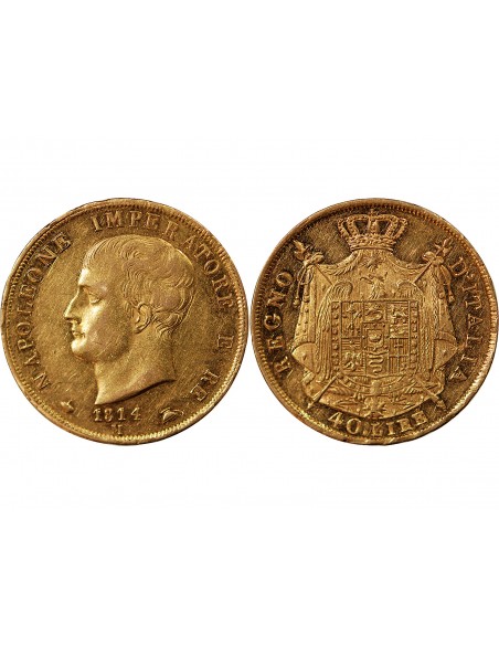 ITALIE, NAPOLEON﻿ 1er - 40 LIRE OR 1814 M MILAN