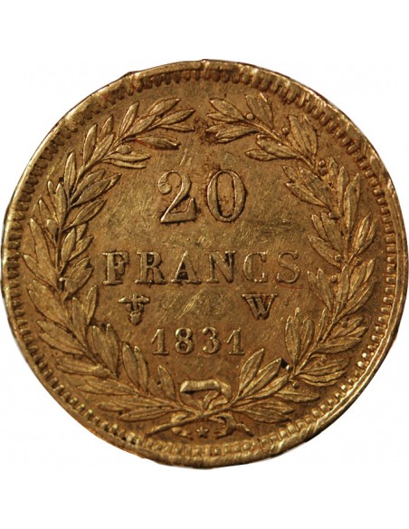 LOUIS PHILIPPE﻿ Ier - 20 FRANCS OR 1831 W LILLE "Tête Nue Tranche en Relief"﻿