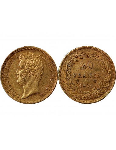 LOUIS PHILIPPE﻿ Ier - 20 FRANCS OR 1831 W LILLE "Tête Nue Tranche en Relief"﻿