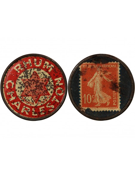 RHUM CHARLESTON, PARIS - TIMBRE MONNAIE 10 Cts Rouge