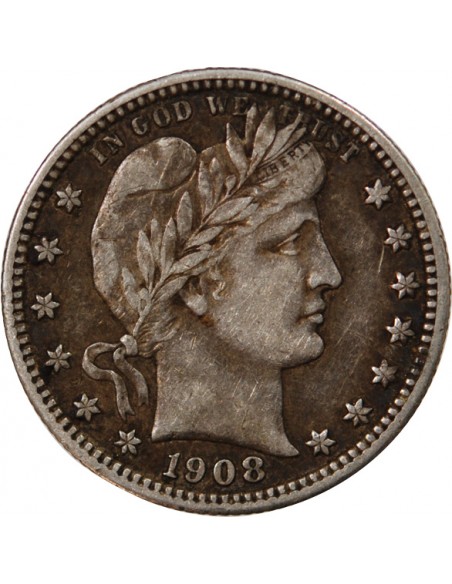 USA - 25 CENTS ARGENT "Barber Quarter" 1908 DENVER