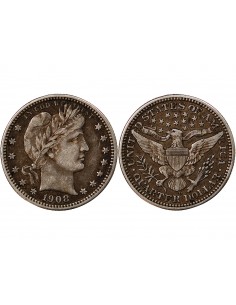 USA - 25 CENTS ARGENT "Barber Quarter" 1908 DENVER 2