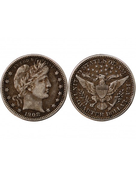 USA - 25 CENTS ARGENT "Barber Quarter" 1908 DENVER