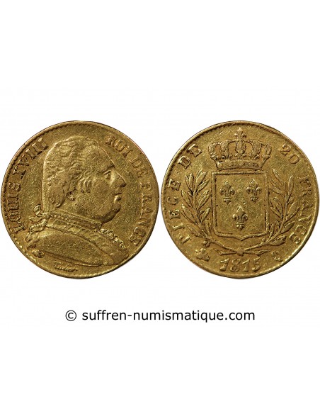 LOUIS XVIII - 20 FRANCS OR 1815 Q PERPIGNAN