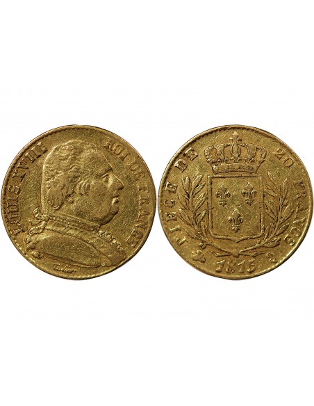 LOUIS XVIII - 20 FRANCS OR 1815 Q PERPIGNAN