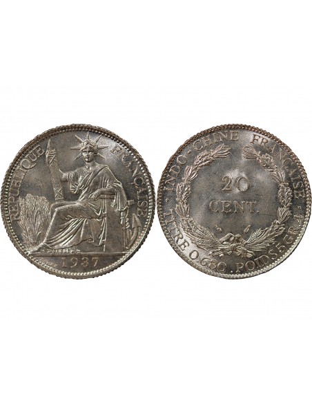 INDOCHINE FRANCAISE - 20 CENTIMES ARGENT 1937