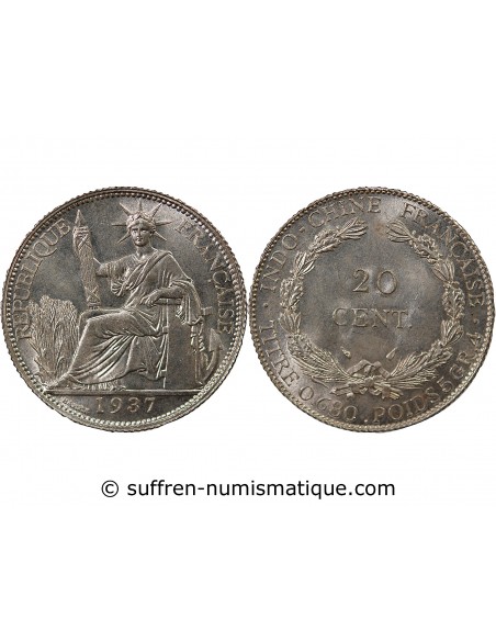 INDOCHINE FRANCAISE - 20 CENTIMES ARGENT 1937