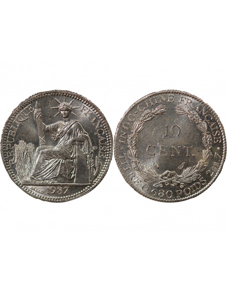 INDOCHINE FRANCAISE - 10 CENTIMES ARGENT 1937