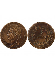 COLONIES FRANCAISES, MARTINIQUE ET GUADELOUPE, CHARLES X - 5 CENTIMES 1827 H LA ROCHELLE 2