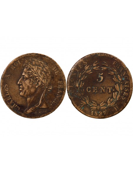 COLONIES FRANCAISES, MARTINIQUE ET GUADELOUPE, CHARLES X - 5 CENTIMES 1827 H LA ROCHELLE