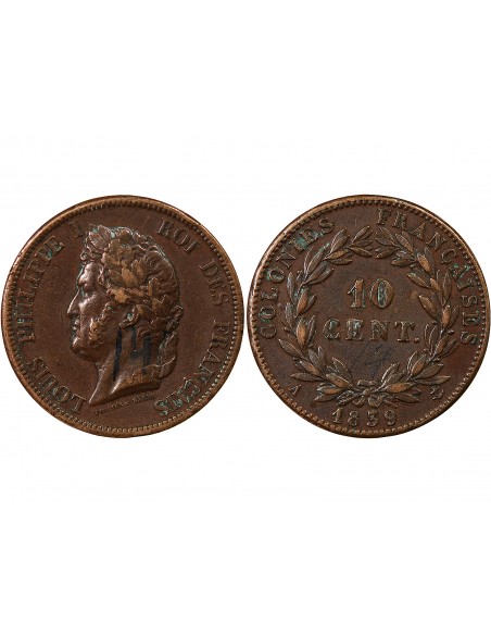 COLONIES FRANCAISES, GUADELOUPE - LOUIS-PHILIPPE - 10 CENTIMES 1839 A PARIS