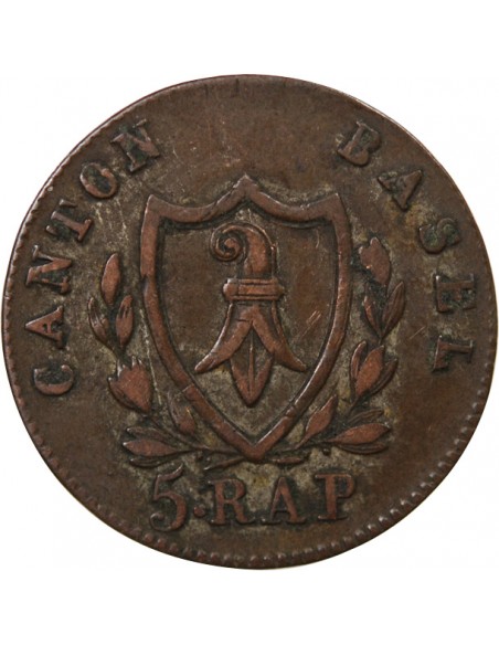 SUISSE, CANTON DE BÂLE -5 RAPPEN 1826