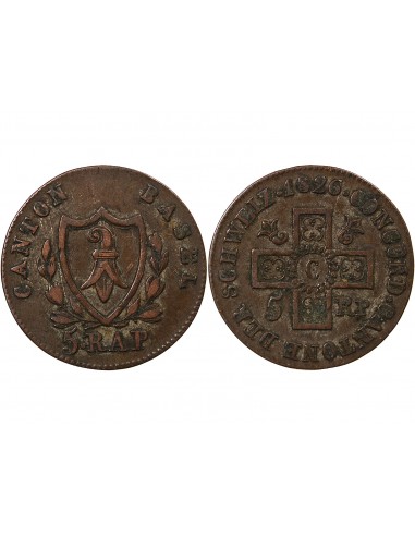 SUISSE, CANTON DE BÂLE -5 RAPPEN 1826