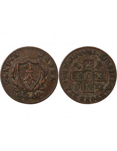SUISSE, CANTON DE BÂLE -5 RAPPEN 1826