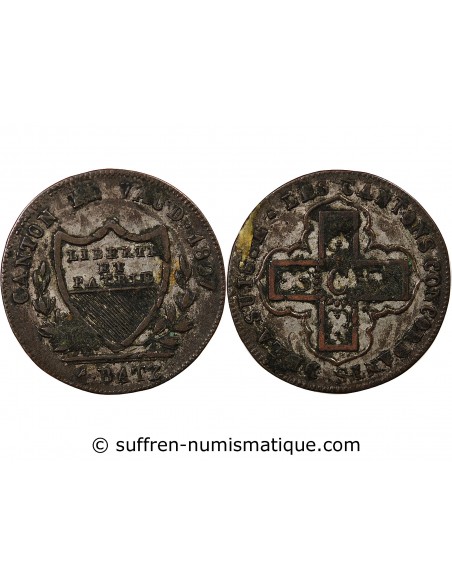 SUISSE, VAUD - 1 BATZ 1827