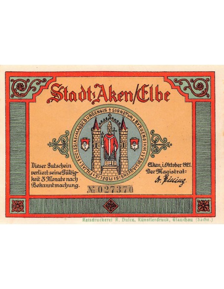 ALLEMAGNE, AKEN - 50 PFENNIG 1921