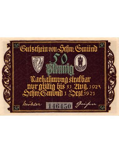 ALLEMAGNE, SCHWÄBISCH GMÜND - 50 PFENNIG 1921