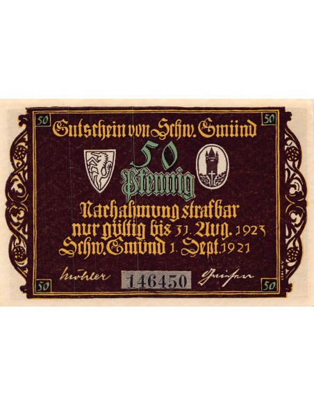 ALLEMAGNE, SCHWÄBISCH GMÜND - 50 PFENNIG 1921