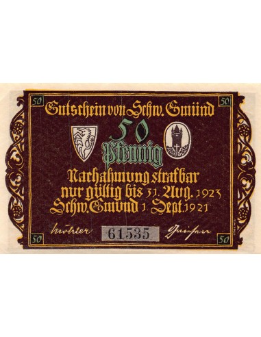 ALLEMAGNE, SCHWÄBISCH GMÜND - 50 PFENNIG 1921