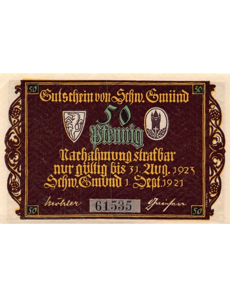 ALLEMAGNE, SCHWÄBISCH GMÜND - 50 PFENNIG 1921