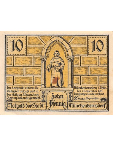 ALLEMAGNE, MÜNCHENBERNSDORF - 10 PFENNIG 1921
