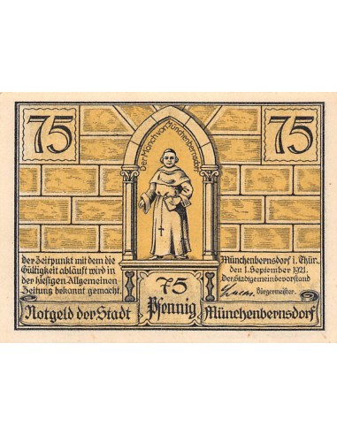 ALLEMAGNE, MÜNCHENBERNSDORF - 75 PFENNIG 1921