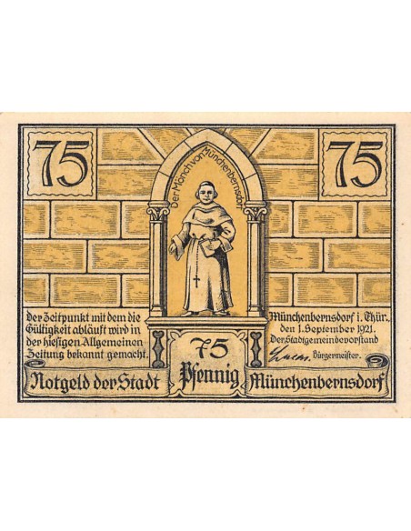 ALLEMAGNE, MÜNCHENBERNSDORF - 75 PFENNIG 1921