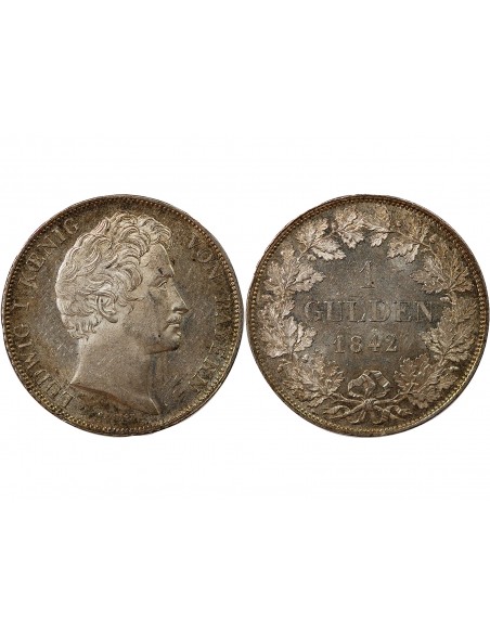 ALLEMAGNE, BAVIÈRE, LUDWIG I - 1 GULDEN ARGENT 1842