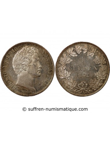 ALLEMAGNE, BAVIÈRE, LUDWIG I - 1 GULDEN ARGENT 1842