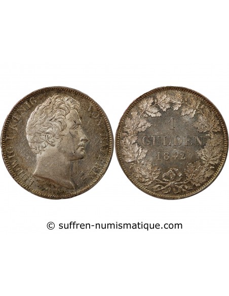ALLEMAGNE, BAVIÈRE, LUDWIG I - 1 GULDEN ARGENT 1842