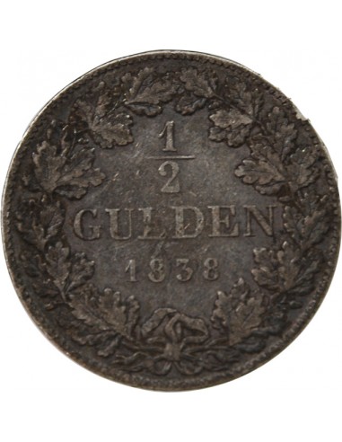 ALLEMAGNE, BAVIÈRE, LUDWIG I - 1/2 GULDEN ARGENT 1838