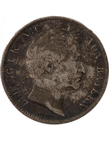 ALLEMAGNE, BAVIÈRE, LUDWIG I - 1/2 GULDEN ARGENT 1838