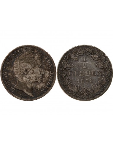 ALLEMAGNE, BAVIÈRE, LUDWIG I - 1/2 GULDEN ARGENT 1838