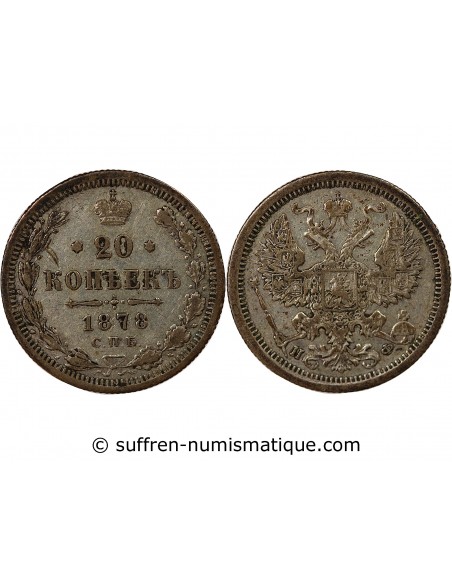 RUSSIE, ALEXANDRE II - 20 KOPECKS ARGENT 1878 СПБ / НФ