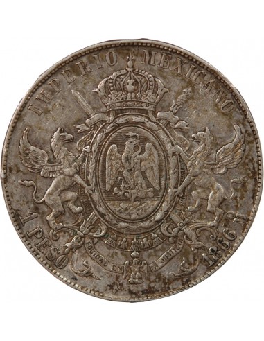 MEXIQUE, MAXIMILIEN - PESO ARGENT 1866 Mo MEXICO