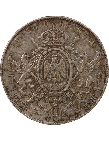 MEXIQUE, MAXIMILIEN - PESO ARGENT 1866 Mo MEXICO