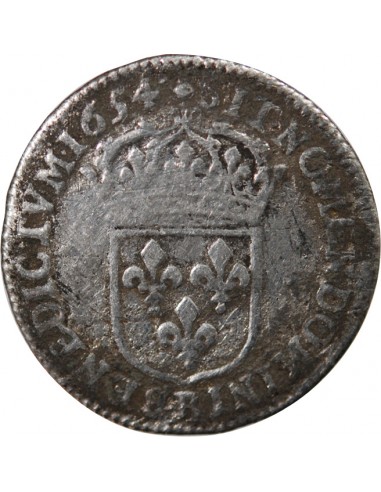 LOUIS XIV﻿ - 1/12 ECU A LA MÈCHE LONGUE 1654 B ROUEN