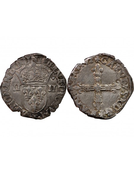 CHARLES X, CARDINAL DE BOURBON - 1/4 ECU ARGENT 1592 T NANTES