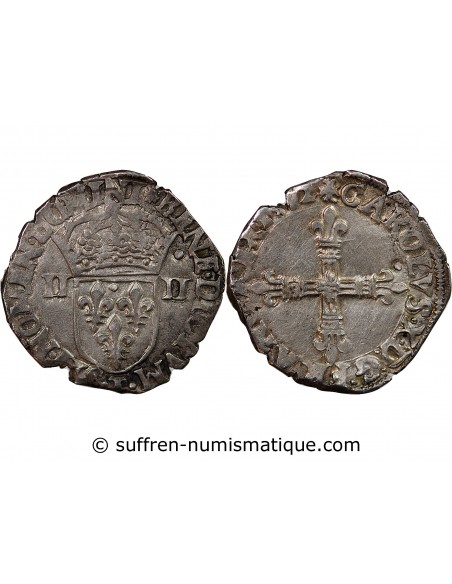 CHARLES X, CARDINAL DE BOURBON - 1/4 ECU ARGENT 1592 T NANTES