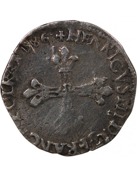 HENRI III - 1/8 ECU ARGENT 1586 9 RENNES